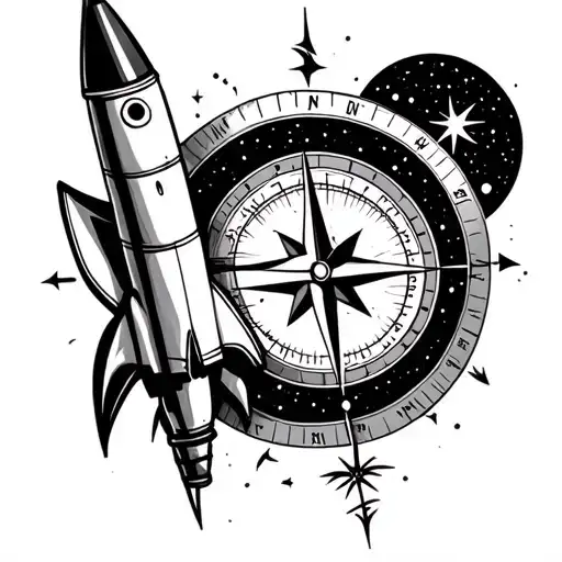 to infinitely with a rocket and compass  tattoo design idea