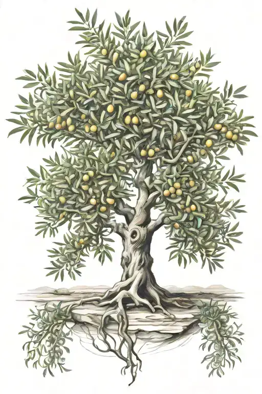 an olive tree with a hidden therapy symbol tattoo design idea