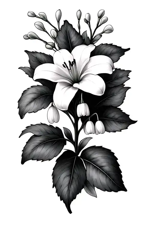dogwood and Lily of the valley flower tattoo design idea