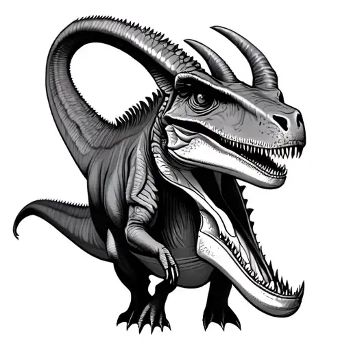 parasaurolophus and utahraptor full body tattoo design idea