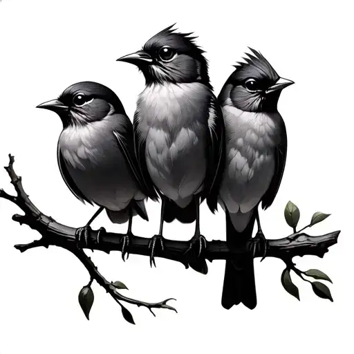 3 Little Birds on long branch tattoo design idea