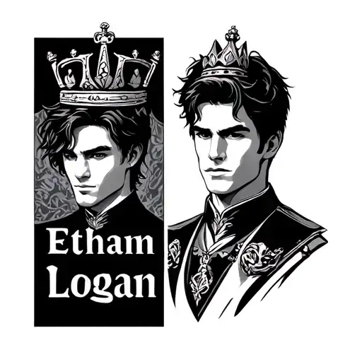 The name “Ethan” and the name “Logan” with prince Crowns tattoo design idea