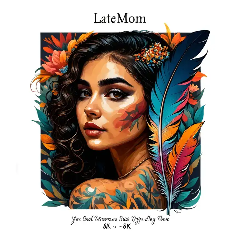 late mom name : Sila with feather and a text tattoo design idea