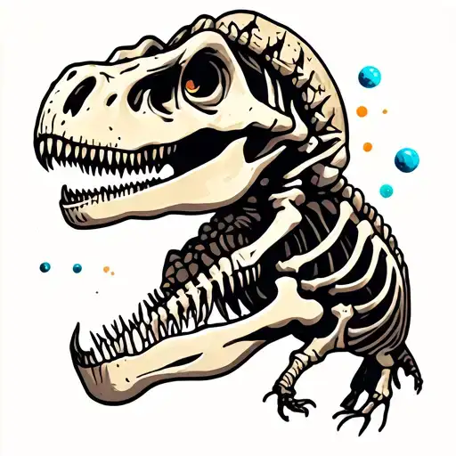 space themed, dinosaur skeleton tattoo design idea