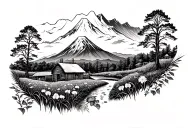 MT Taranaki and farm elements scattered throughout tattoo design idea