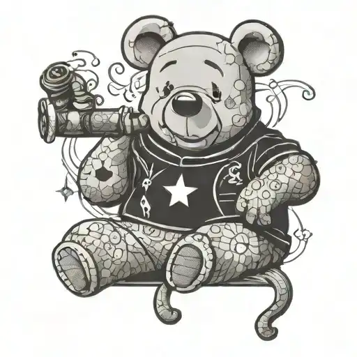Pooh with Louis Vuitton pattern on his shirt smoking a blunt tattoo design idea