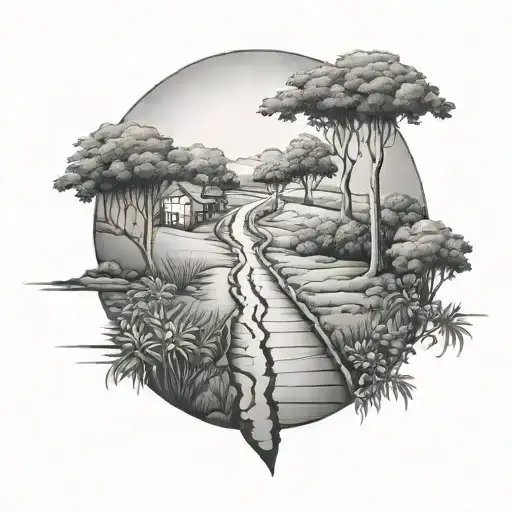 crossing the straight and narrow path simple  tattoo design idea