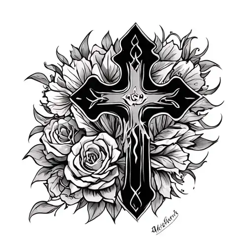 sleeve tattoo to incorporate an existing cross tattoo design idea
