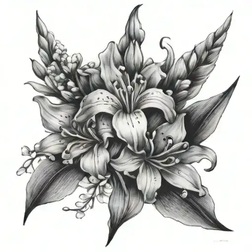 gladiolus tulip and lily of the valley  tattoo design idea