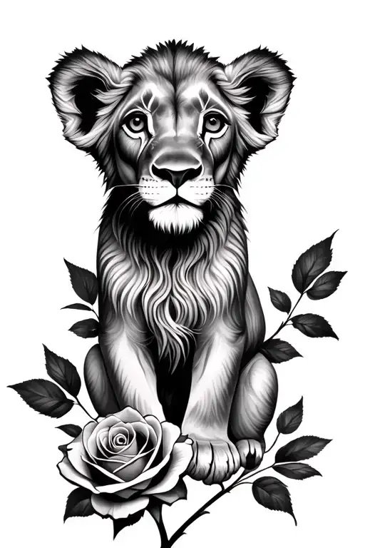 Rose lion cub tattoo design idea