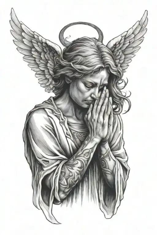 angel praying hands tattoo design idea