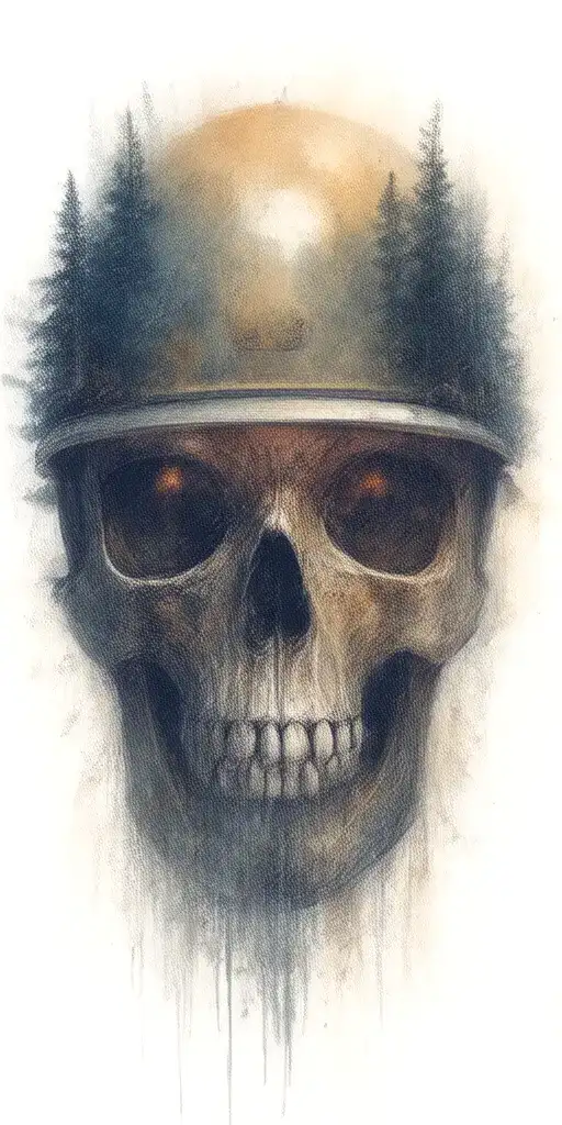 skull and forest, but a mining helmet on the top skull tattoo design idea
