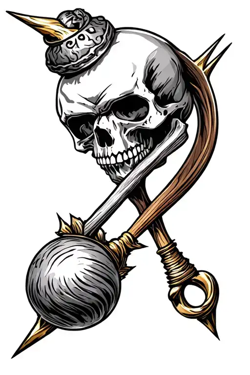 skull flail spiked ball tattoo design idea