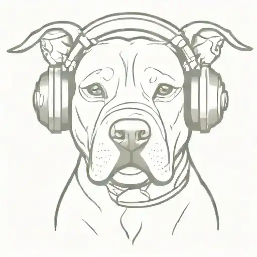 cartoon pit bull wearing headphones and listening tattoo design idea