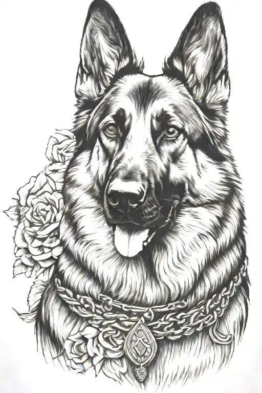 German shepherd portrait with service dog bracelet tattoo design idea