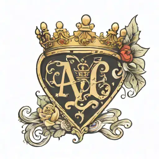 an a with a crown and the a ending in a heart with a three inside tattoo design idea