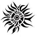Create a tattoo of a tribal design inspired by South African art, with hidden tech symbols tattoo design idea
