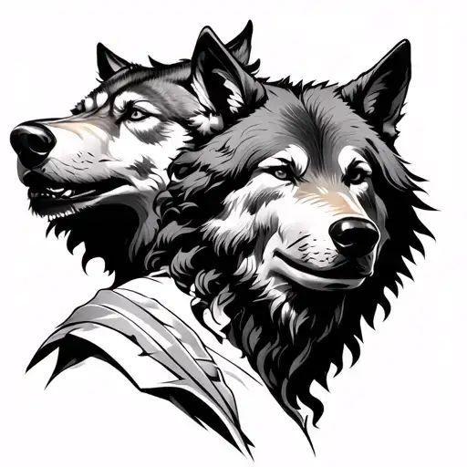 Odysseus and a wolf on his head tattoo design idea
