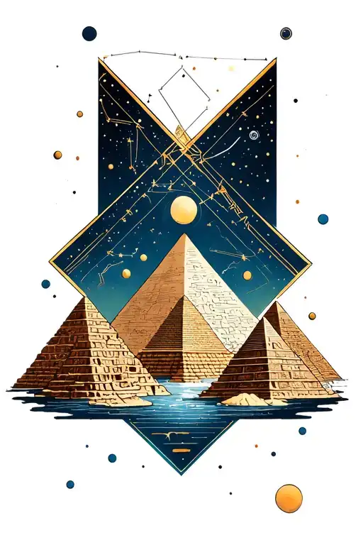Orion constellation, Orion belt, Osiris, the 3 pyramids of Giza, Nile river intertwined  tattoo design idea