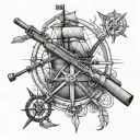 M14 rifle, anchor, compass and ship sailing tattoo design idea