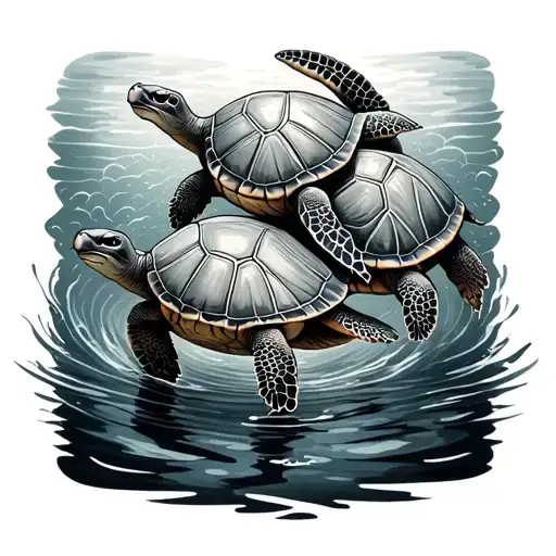 painter turtles swimming together with names of deceased family members discreetly in the design tattoo design idea