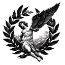 laurel wreath around  icarus falling from the sun tattoo design idea