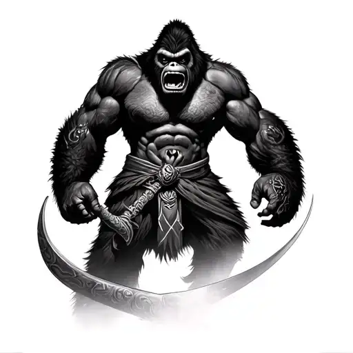 King kong chinese warrior sleeve tattoo design idea