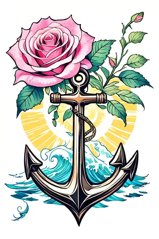 rose, orchid, gemini, anchor, wave, sun tattoo design idea