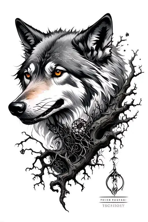 poison tree and wolf tattoo design idea
