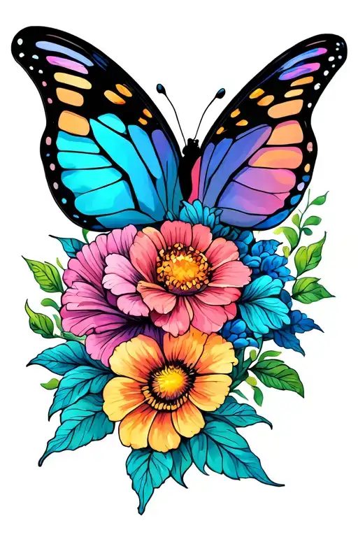 butterfly and flowers tattoo design idea