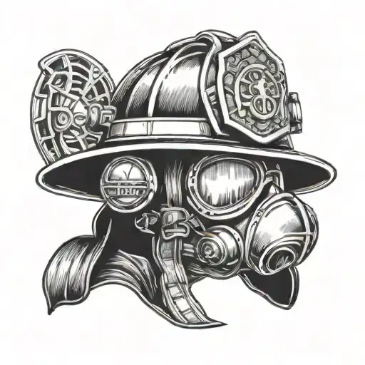 Firefighter helmet engulfed tattoo design idea