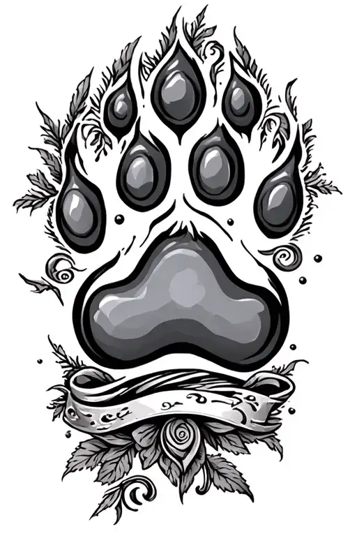 dog paw print incorporating scroll and mames tattoo design idea
