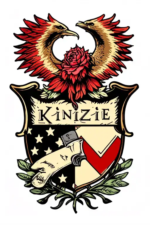 Kinzie family crest bravery, kindness, strength, wisdom, humor, curiosity  tattoo design idea