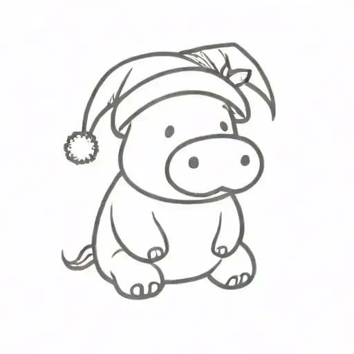 baby carton hippo with Christmas hat sitting alone tattoo design idea