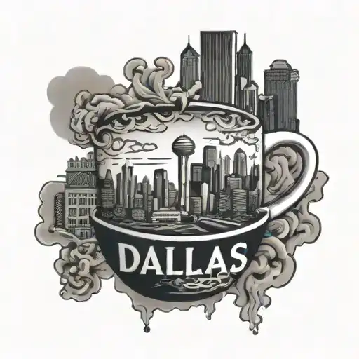 dallas skyline on coffee cup with steam rising tattoo design idea