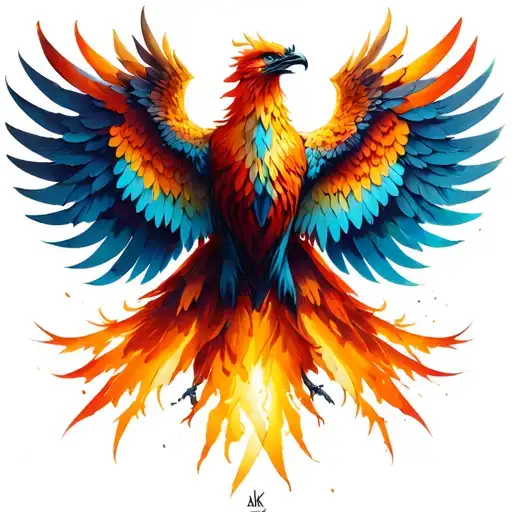 Phoenix with deployed wings tattoo design idea