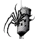 spider climbing a castle tower tattoo design idea