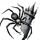 spider climbing a castle tower tattoo design idea