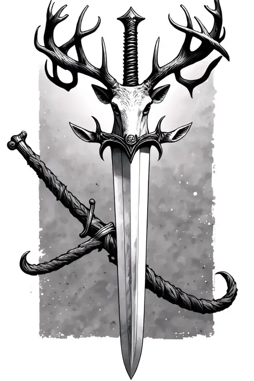 thin swords wrapped  with deer head handle  tattoo design idea