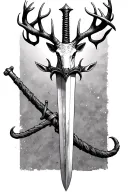 thin swords wrapped  with deer head handle  tattoo design idea