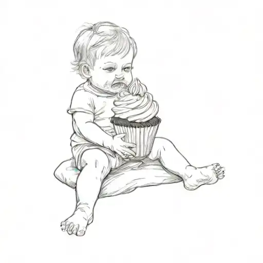a baby sitting on a blanket with a cupcake tattoo design idea