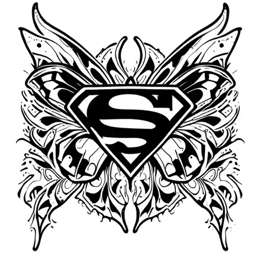 butterfly with superman logo surrounded tattoo design idea
