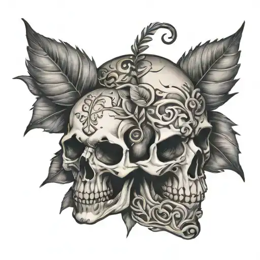 Skull compassion and Bay leaf tattoo design idea