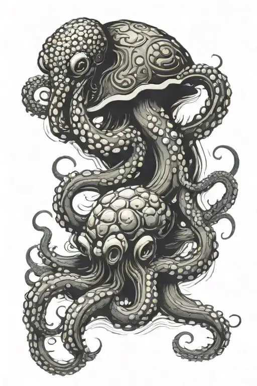 japanese octopus and turttle   tattoo design idea