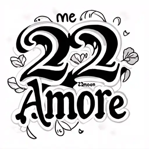 make me a tatto 3cm size top is 222 in bold black, under Mon Amore. handwritten and the period after Mon amore is a hear tattoo design idea