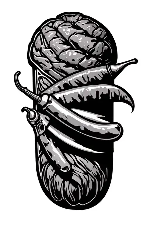 cook chilli bread meat knife tattoo design idea
