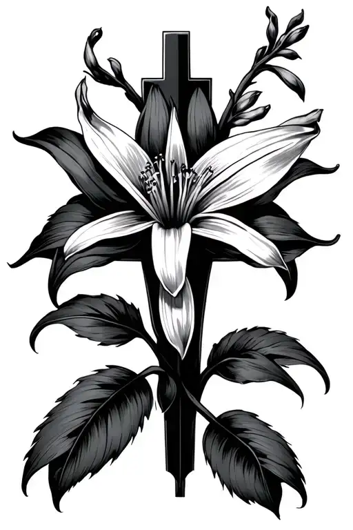 cross and spiderlily tattoo design idea