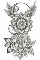 mandala flower and cressent moon merging together tattoo design idea as a half sleeve on upper arm  tattoo design idea