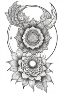 mandala flower and cressent moon merging together tattoo design idea as a half sleeve on upper arm  tattoo design idea
