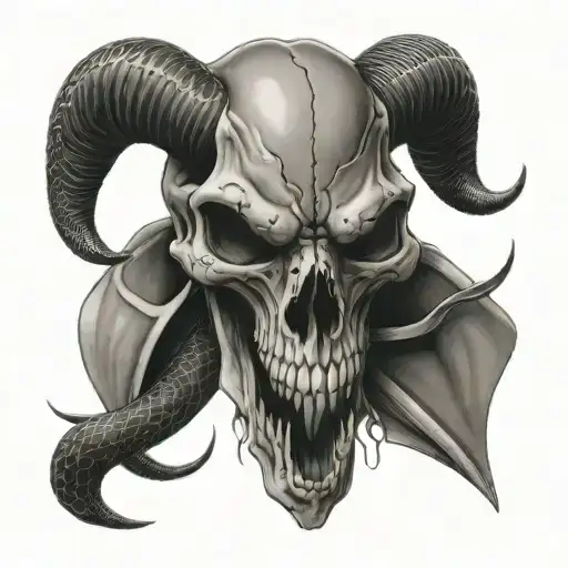 bull's skull with a black mamba snake wrapped around it tattoo design idea